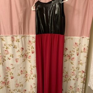 Black and red zip up floor length dress